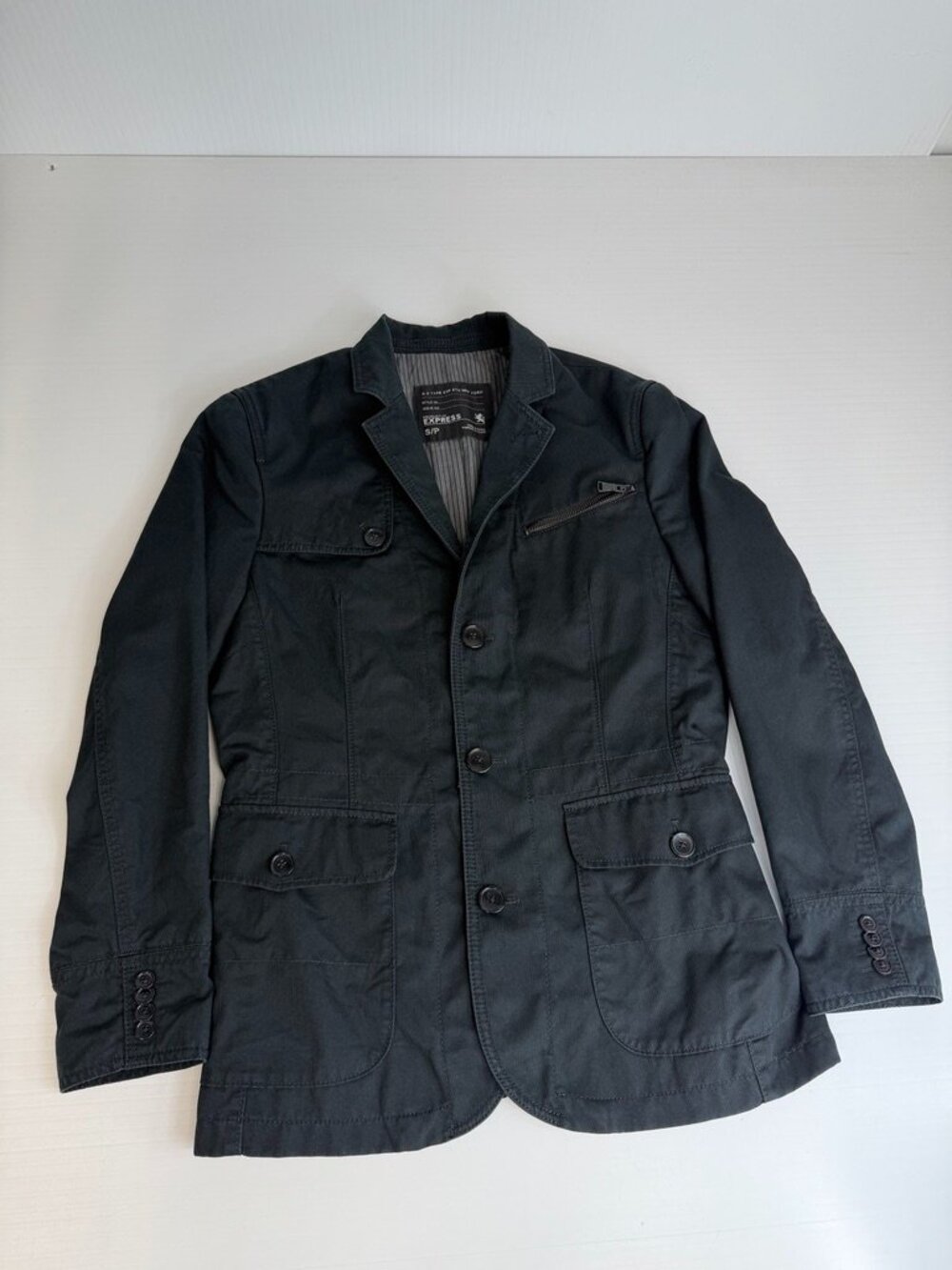 Express Jacket Men Small Button Up Military Fitted Pocket Casual Work Party Ex